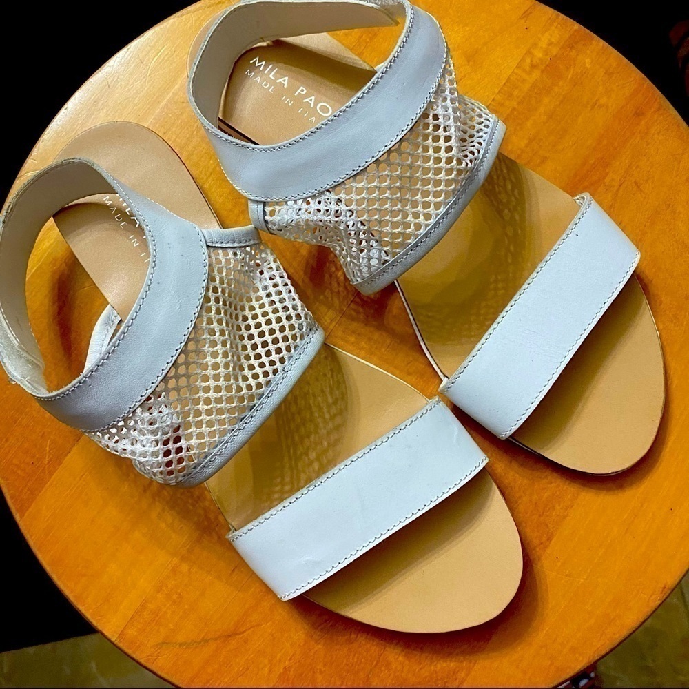 Mila Paoli Italian Leather Knit Ankle Sandals White 6.5M